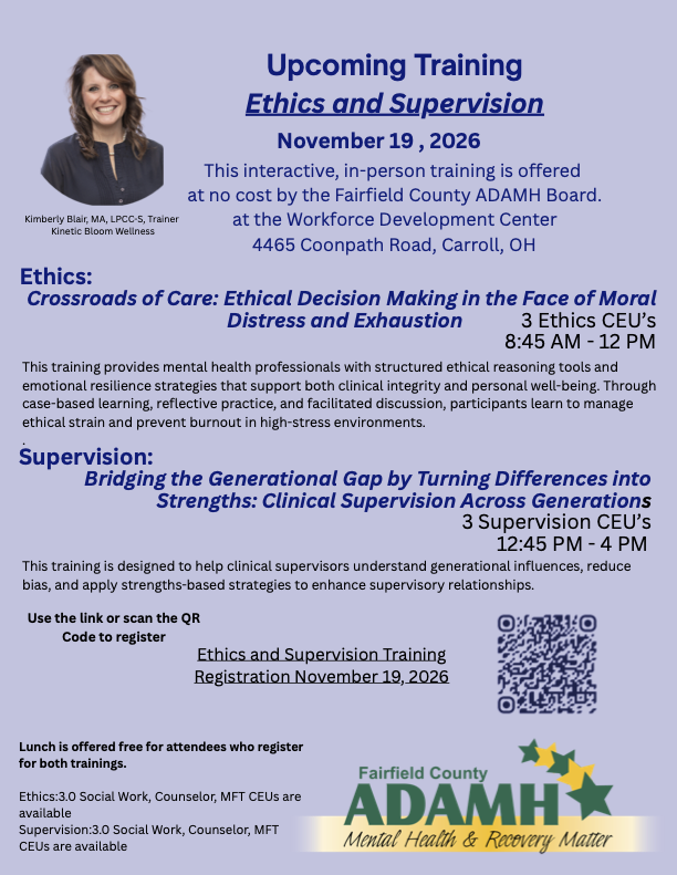 Register for Ethics and Supervision training, November 19, 2026 (flyer)